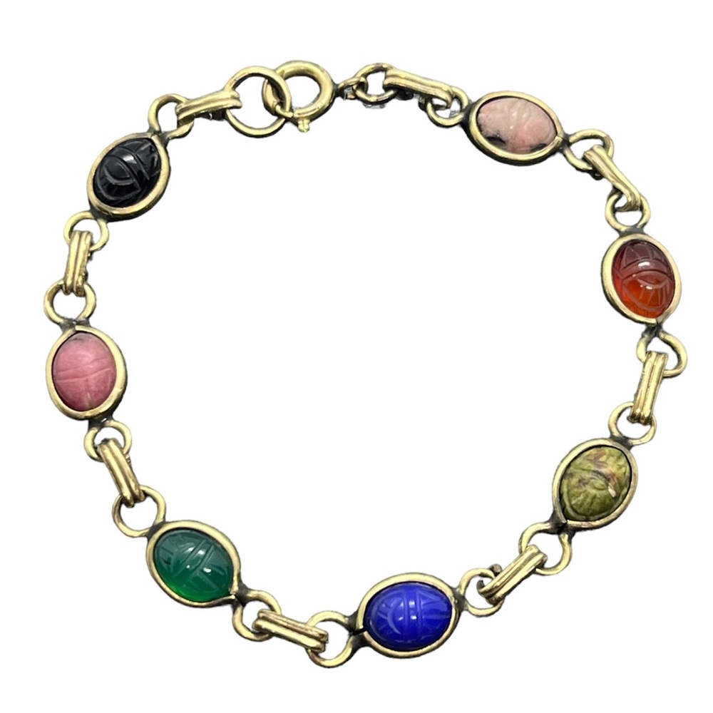 Vintage 1/20 12k gold filled scarab beetle bracelet semi precious stones